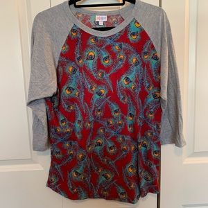 LuLaRoe 3/4 Sleeve Pecock Shirt